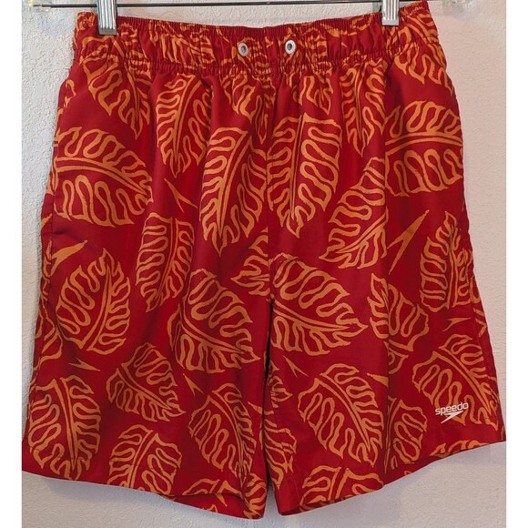 SPEEDO Red Mens Floral Swim Trunk Board Shorts Size S Small Drawing Missing (313 - Picture 1 of 3